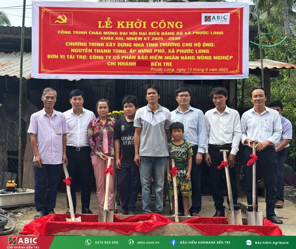 BẢO HIỂM AGRIBANK BẾN TRE PHỐI HỢP AGRIBANK GIỒNG TRÔM KHỞI CÔNG XÂY DỰNG NHÀ TÌNH THƯƠNG TẠI XÃ PHƯỚC LONG