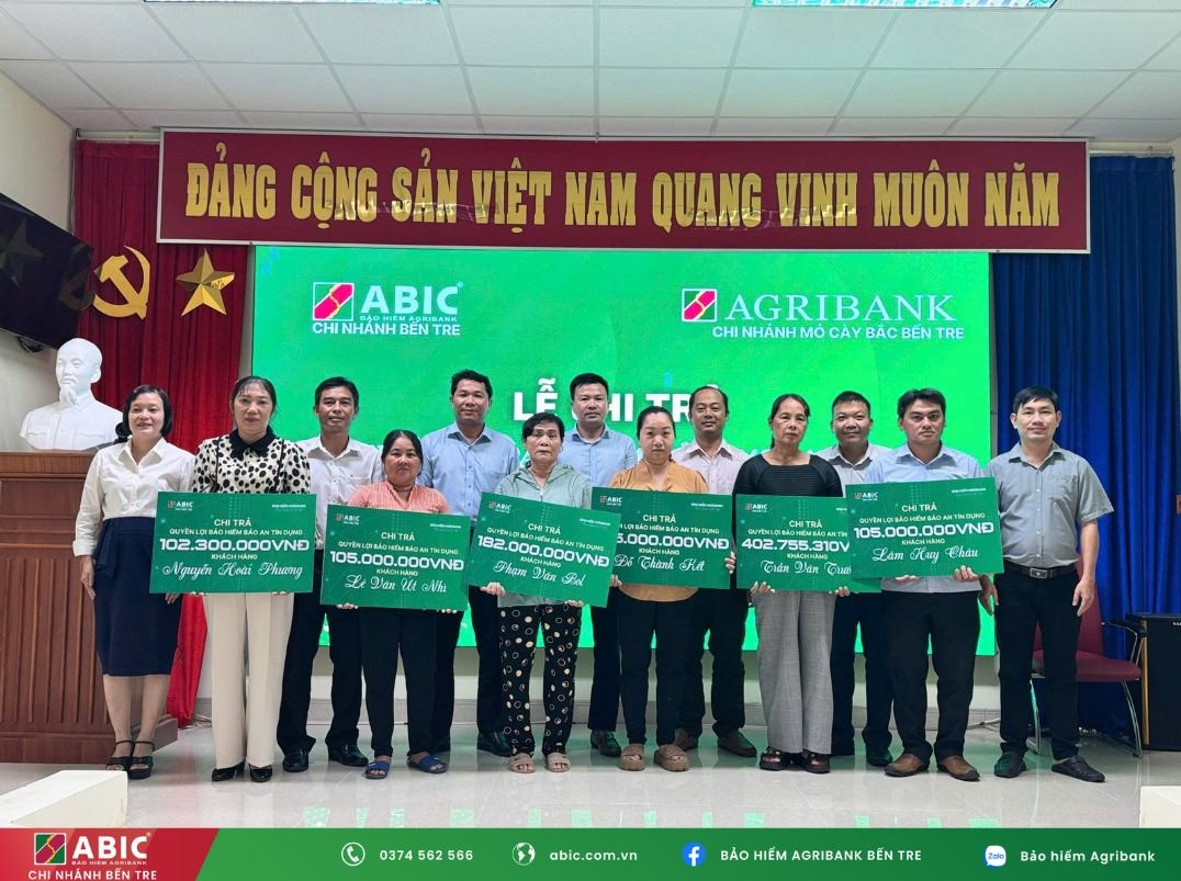 BẢO HIỂM AGRIBANK BẾN TRE CHI TRẢ HƠN 1 TỶ ĐỒNG QUYỀN LỢI BẢO AN TÍN DỤNG CHO 06 KHÁCH HÀNG
