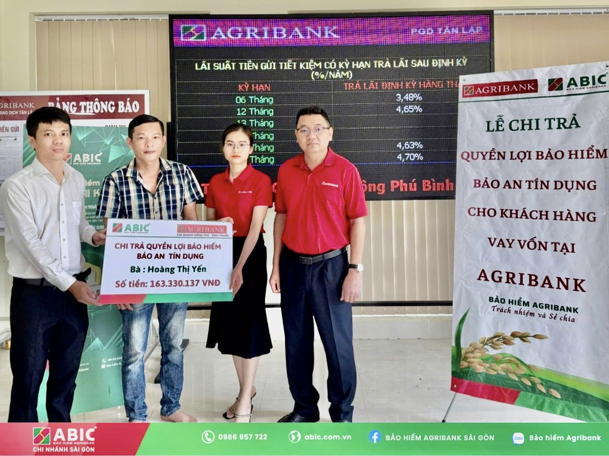 BẢO HIỂM AGRIBANK SÀI GÒN CHI TRẢ QUYỀN LỢI BẢO AN TÍN DỤNG CHO KHÁCH HÀNG VAY VỐN TẠI AGRIBANK ĐỒNG PHÚ – BÌNH PHƯỚC