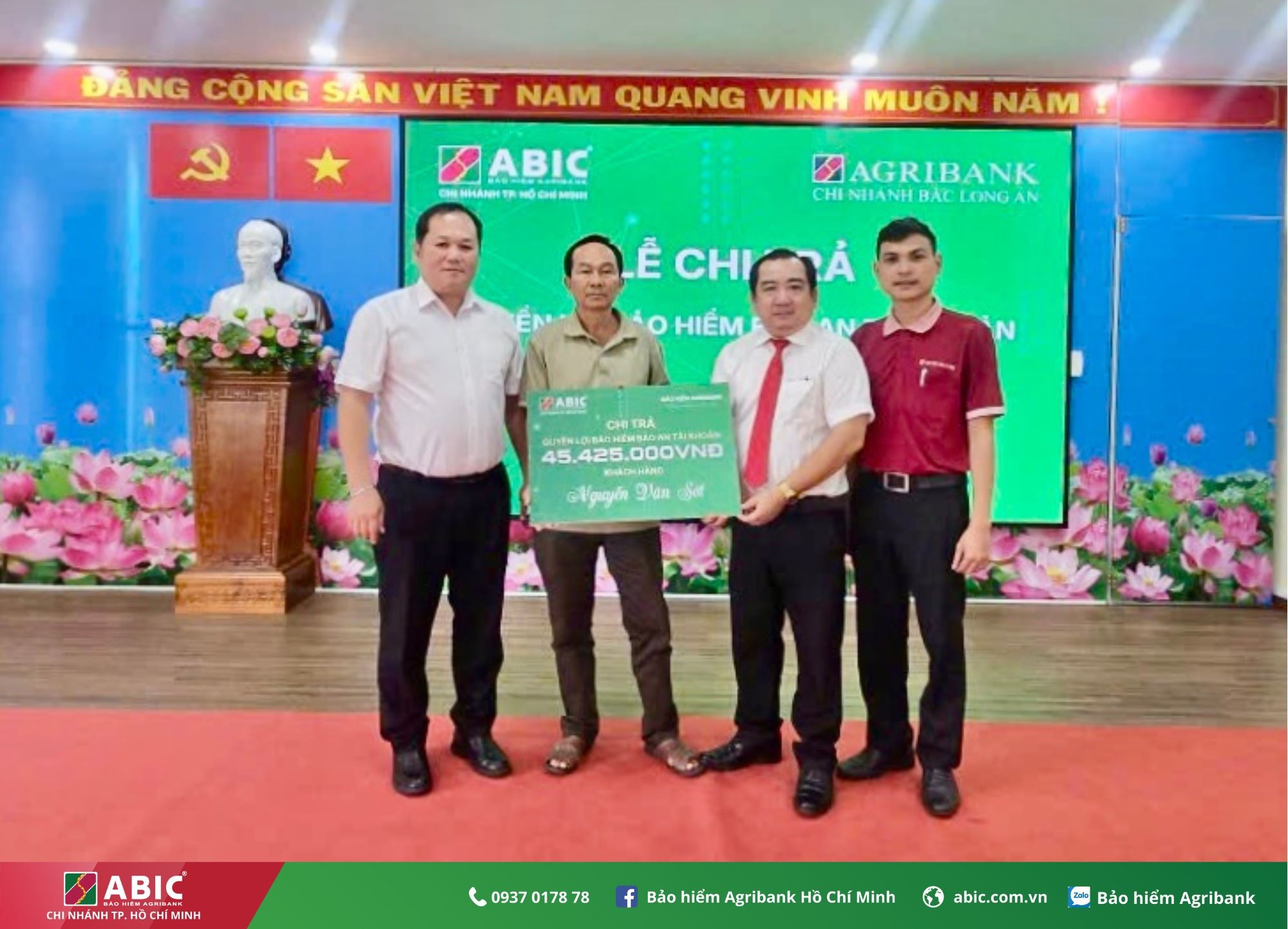 BẢO HIỂM AGRIBANK HỒ CHÍ MINH PHỐI HỢP VỚI AGRIBANK CN BẮC LONG AN CHI TRẢ QUYỀN LỢI BẢO HIỂM “BẢO AN TÀI KHOẢN” CHO KHÁCH HÀNG