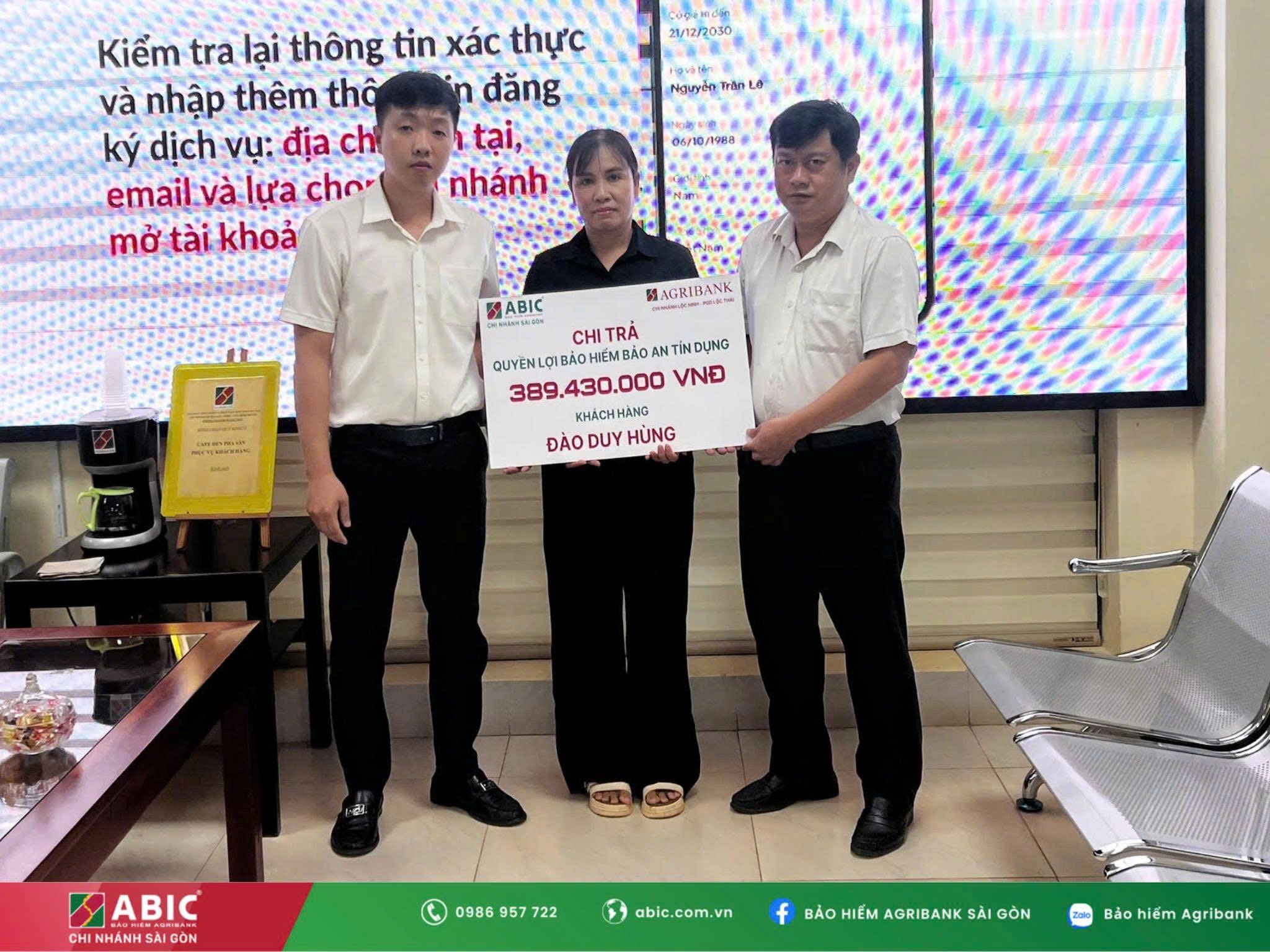 BẢO HIỂM AGRIBANK SÀI GÒN CHI TRẢ GẦN 390 TRIỆU ĐỒNG QUYỀN LỢI BẢO HIỂM BẢO AN TÍN DỤNG CHO KHÁCH HÀNG TẠI BÌNH PHƯỚC