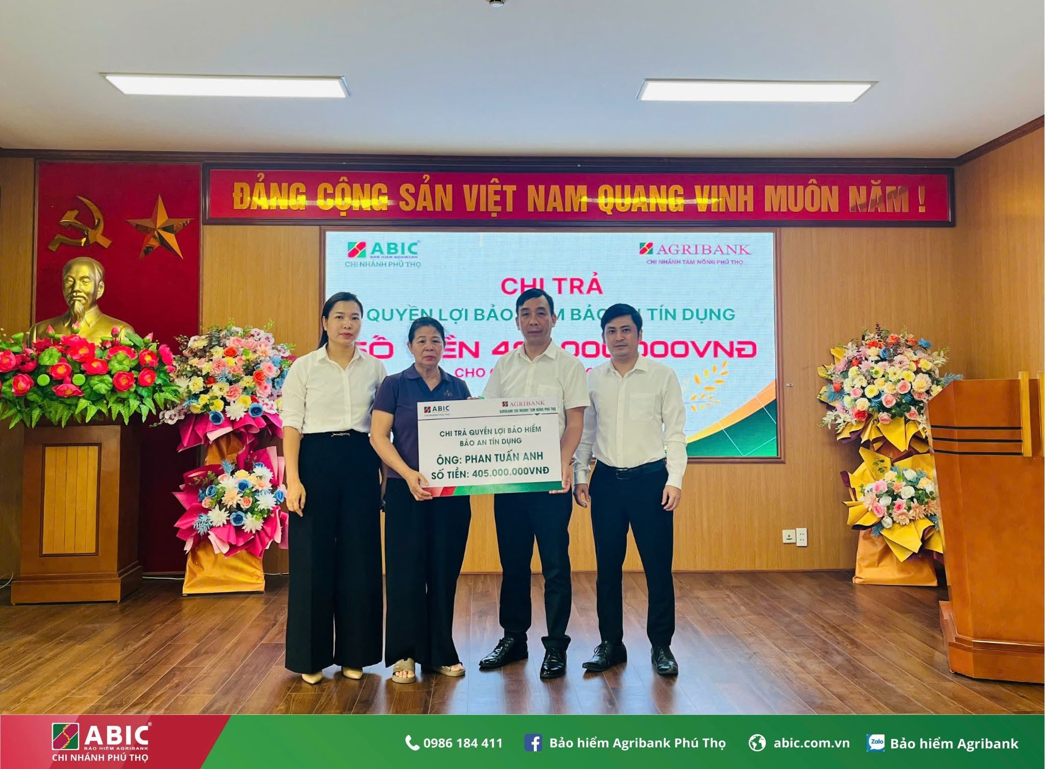 BẢO HIỂM AGRIBANK PHÚ THỌ CHI TRẢ 405 TRIỆU ĐỒNG QUYỀN LỢI BẢO AN TÍN DỤNG CHO GIA ĐÌNH KHÁCH HÀNG VAY VỐN TẠI AGRIBANK CHI NHÁNH TAM NÔNG, PHÚ THỌ