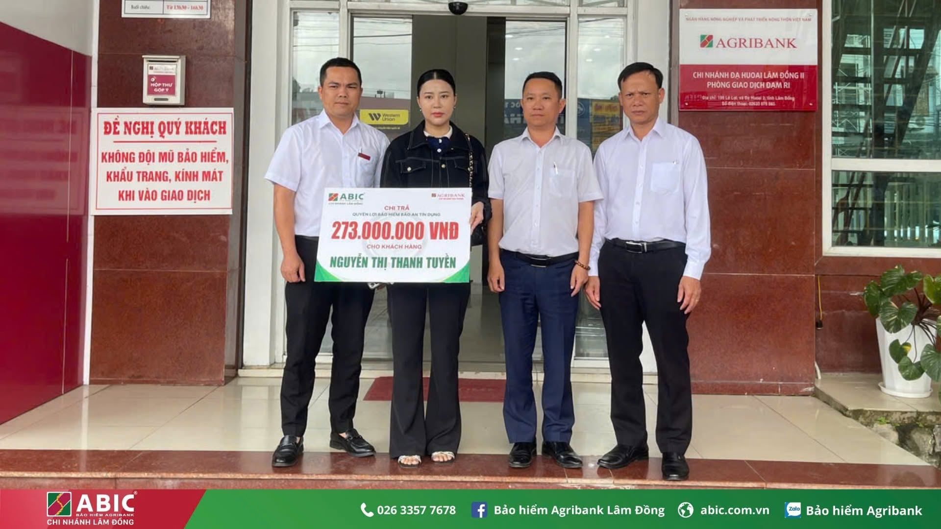 BẢO HIỂM AGRIBANK CHI TRẢ 273 TRIỆU ĐỒNG QUYỀN LỢI BẢO HIỂM TẠI LÂM ĐỒNG