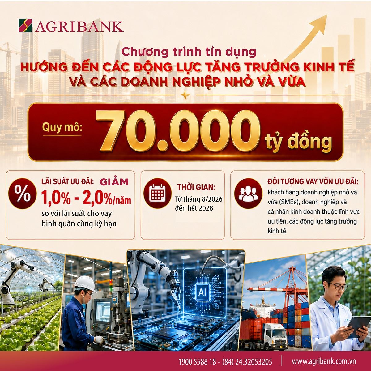 Agribank tiên phong triển khai chương trình tín dụng ưu đãi 70.000 tỷ đồng hướng đến các động lực tăng trưởng kinh tế và doanh nghiệp nhỏ và vừa