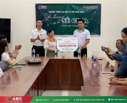 ABIC CHI TRẢ 122 TRIỆU ĐỒNG QUYỀN LỢI BẢO HIỂM BẢO AN TÍN DỤNG CHO KHÁCH HÀNG TẠI CHI NHÁNH AGRIBANK NAM ĐÔNG