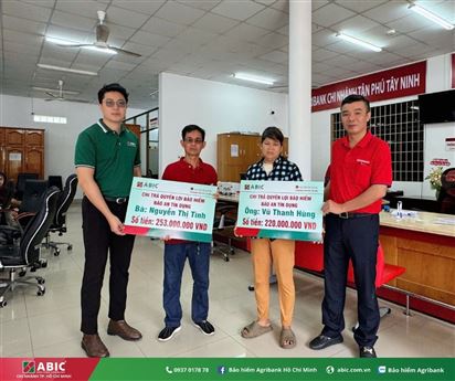 BẢO HIỂM AGRIBANK HỒ CHÍ MINH CHI TRẢ GẦN NỬA TỶ ĐỒNG QUYỀN LỢI BẢO HIỂM BẢO AN TÍN DỤNG TẠI TÂY NINH
