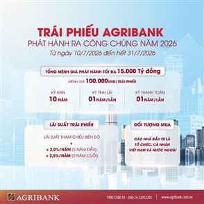 Agribank chào bán 15.000 tỷ đồng trái phiếu ra công chúng 2026