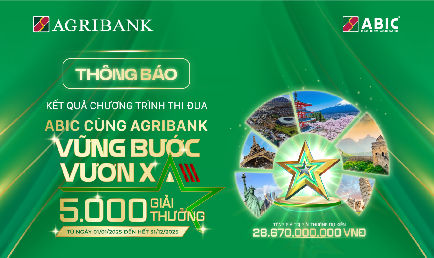 Kết quả chương trình thi đua &quot;ABIC cùng Agribank: Vững bước vươn xa&quot; tháng 5/2025